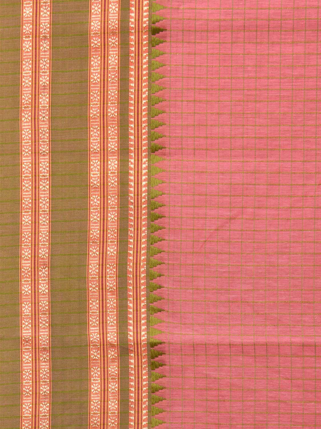 Peach Bamboo Cotton Saree with Checks Design bc0088