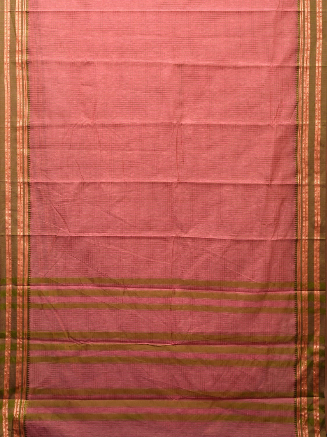 Peach Bamboo Cotton Saree with Checks Design bc0088