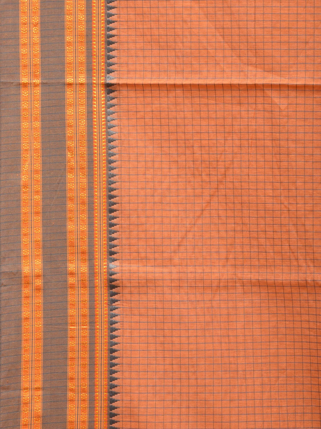 Peach Bamboo Cotton Saree with Checks Design No Blouse bc0225