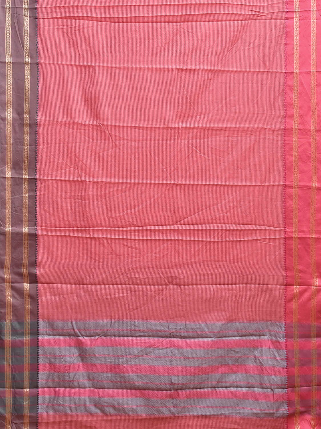 Peach Bamboo Cotton Saree with Strips and Ganga-Jamuna Border Design No Blouse bc0754