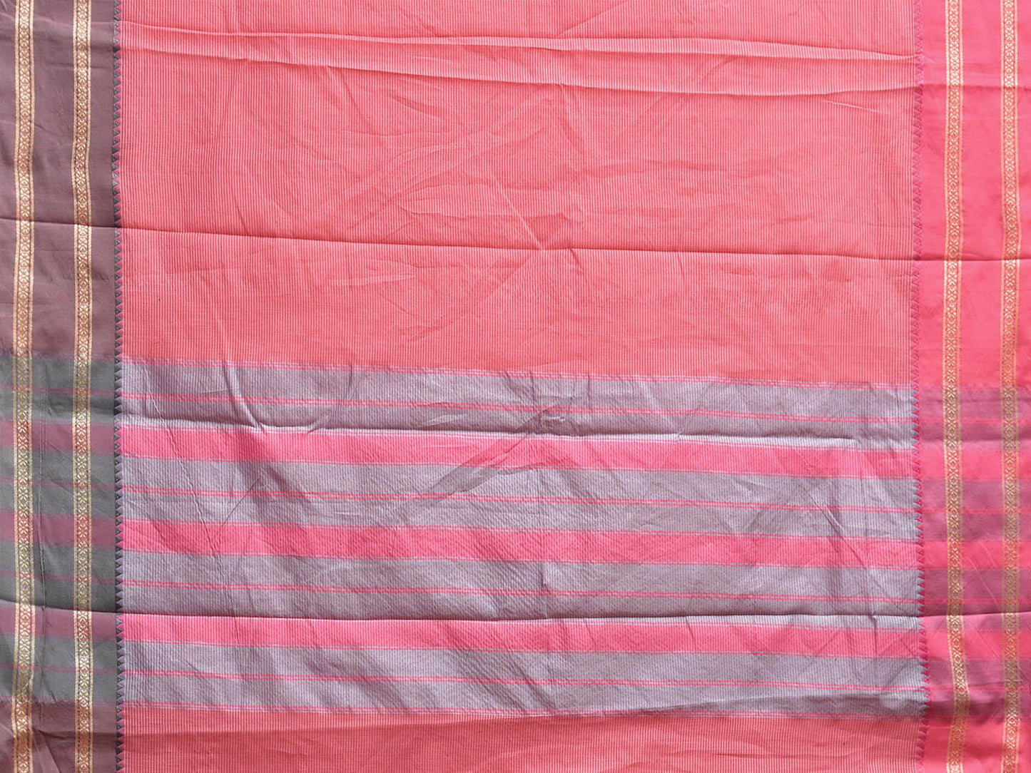 Peach Bamboo Cotton Saree with Strips and Ganga-Jamuna Border Design No Blouse bc0754