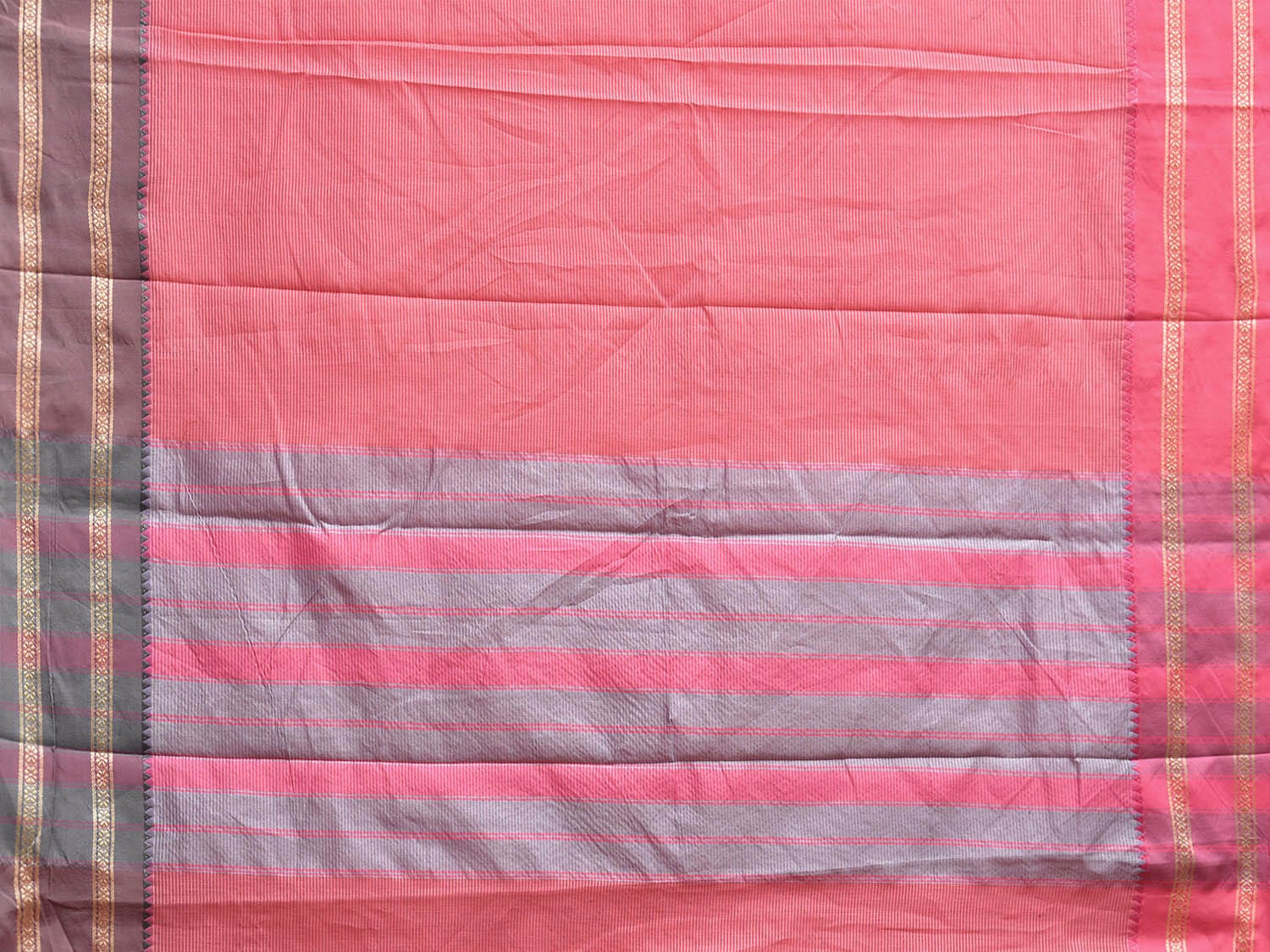 Peach Bamboo Cotton Saree with Strips and Ganga-Jamuna Border Design No Blouse bc0754