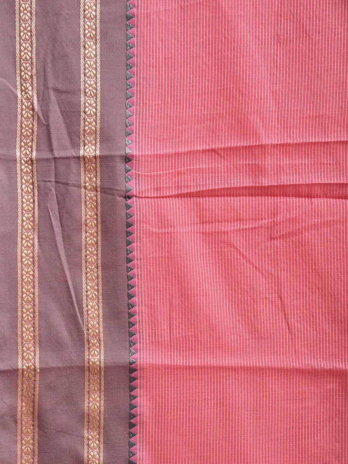 Peach Bamboo Cotton Saree with Strips and Ganga-Jamuna Border Design No Blouse bc0754