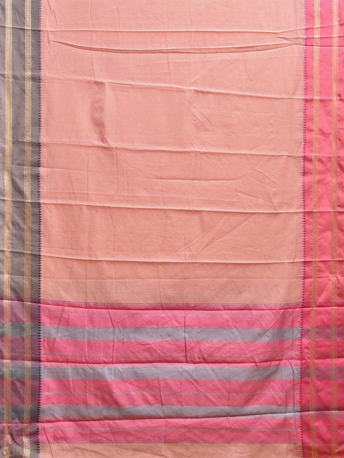 Peach Bamboo Cotton Saree with Strips and Ganga-Jamuna Border Design No Blouse bc0765