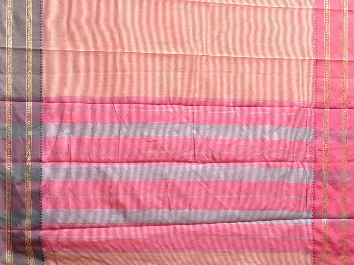 Peach Bamboo Cotton Saree with Strips and Ganga-Jamuna Border Design No Blouse bc0765