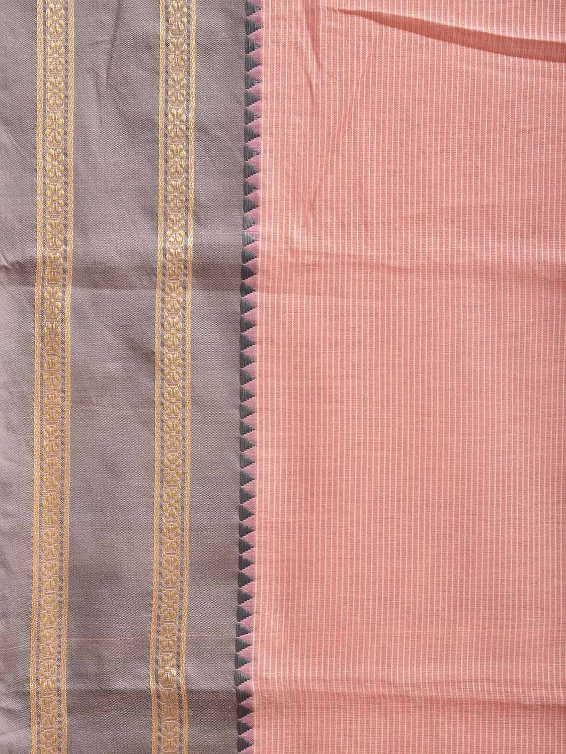 Peach Bamboo Cotton Saree with Strips and Ganga-Jamuna Border Design No Blouse bc0765