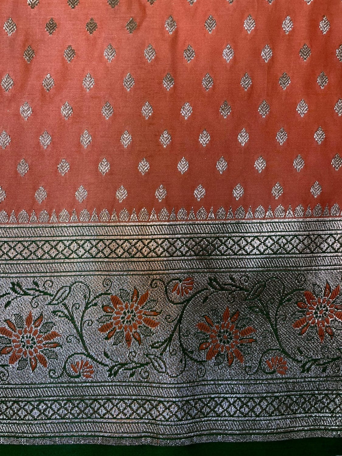 Peach Banaras Katan Silk Saree with Body Butti and Stone Work Design b0415ds
