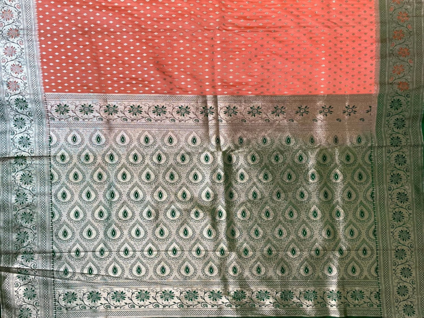 Peach Banaras Katan Silk Saree with Body Butti and Stone Work Design b0415ds