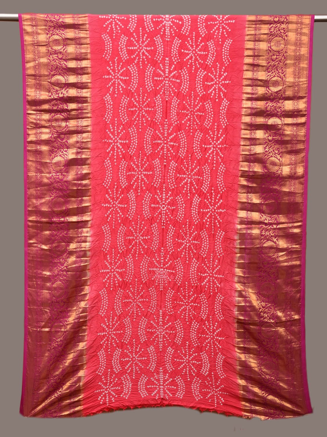 Peach Bandhani Kanchipuram Silk Handloom Dupatta with Border Design ds3217