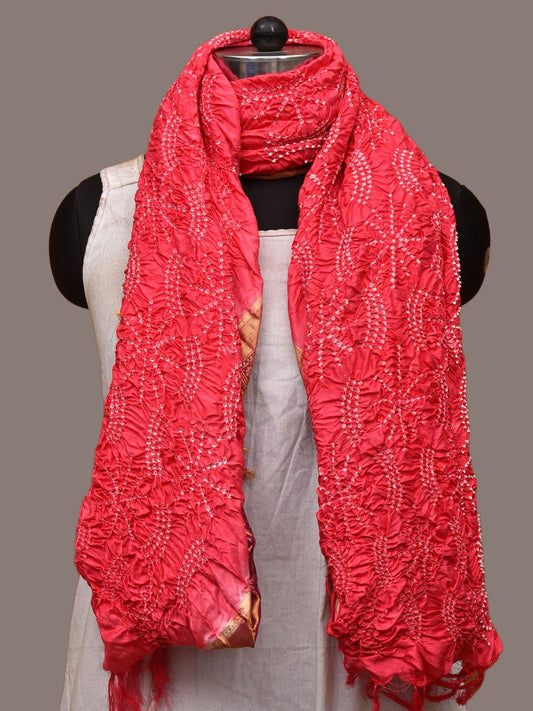 Peach Bandhani Kanchipuram Silk Handloom Dupatta with Border Design ds3217