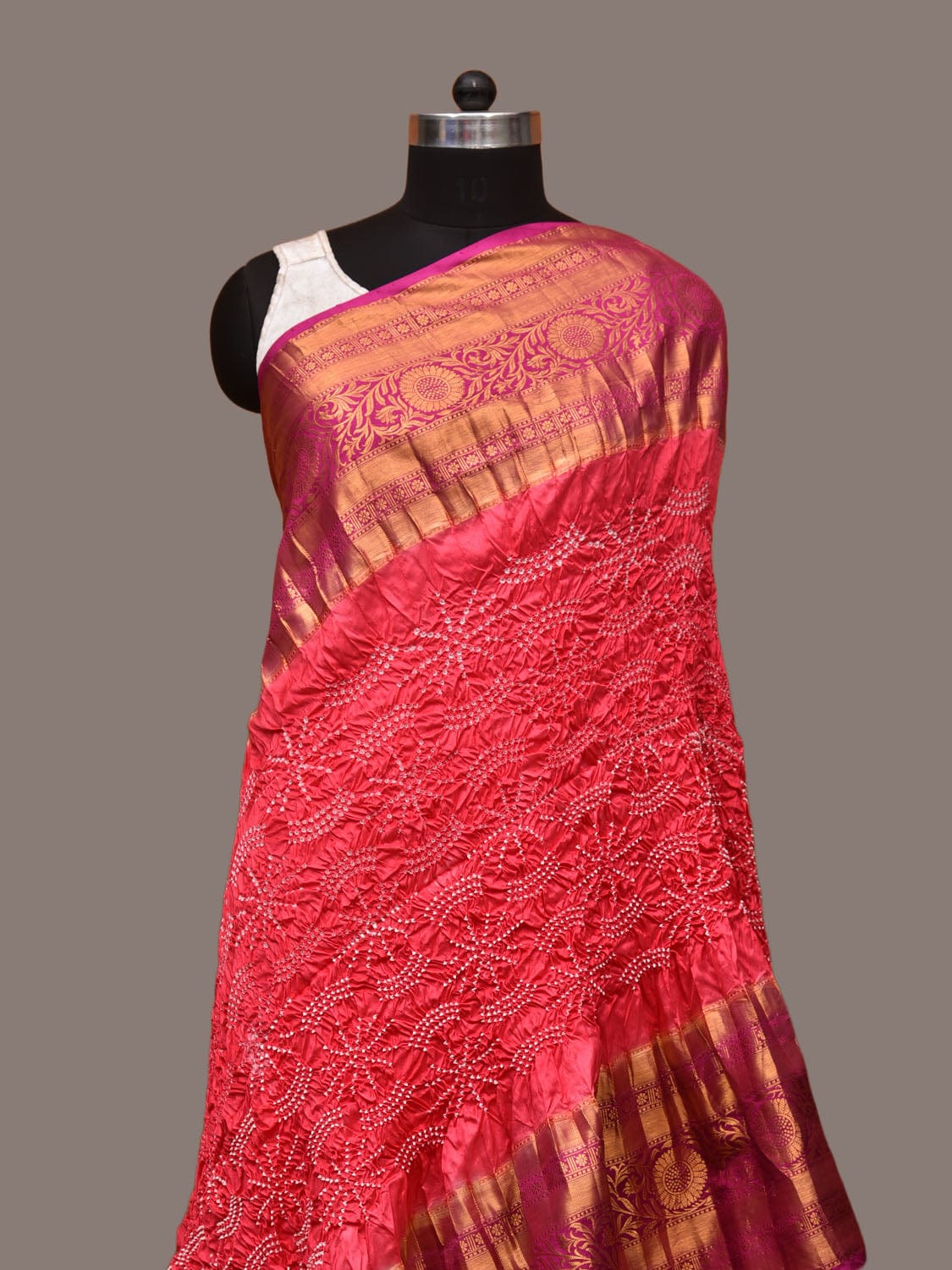 Peach Bandhani Kanchipuram Silk Handloom Dupatta with Border Design ds3217
