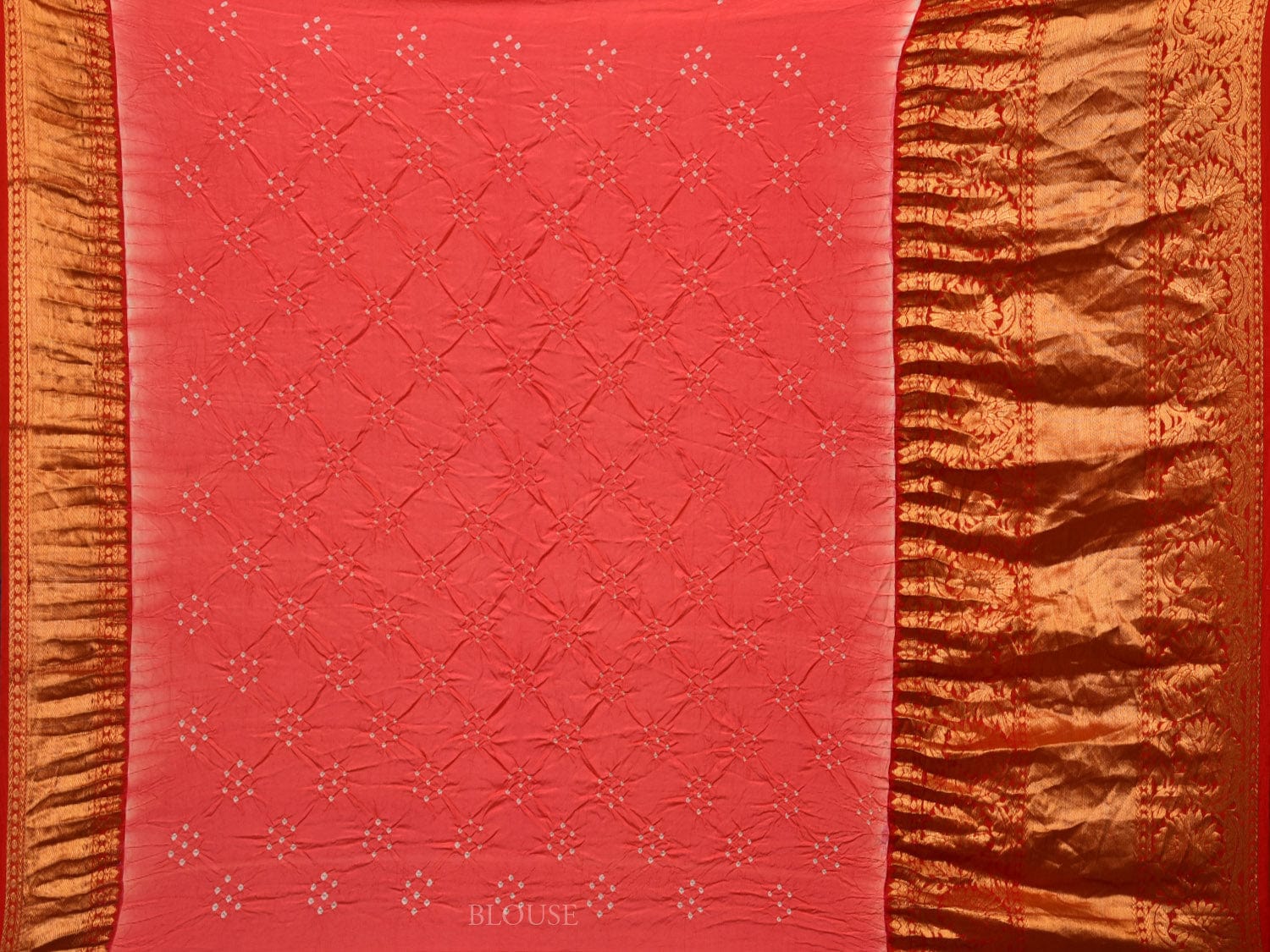 Peach Bandhani Kanchipuram Silk Handloom Saree with Border Design bn0420