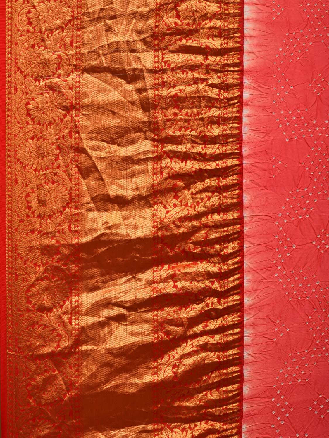 Peach Bandhani Kanchipuram Silk Handloom Saree with Border Design bn0420