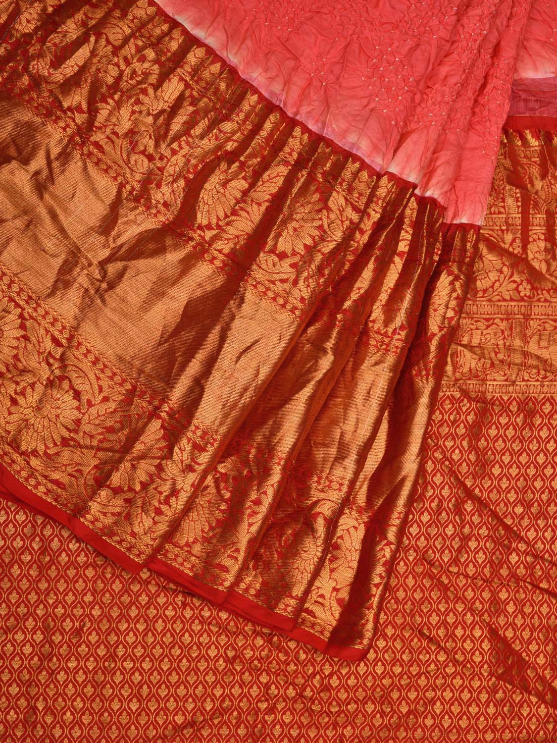 Peach Bandhani Kanchipuram Silk Handloom Saree with Border Design bn0420