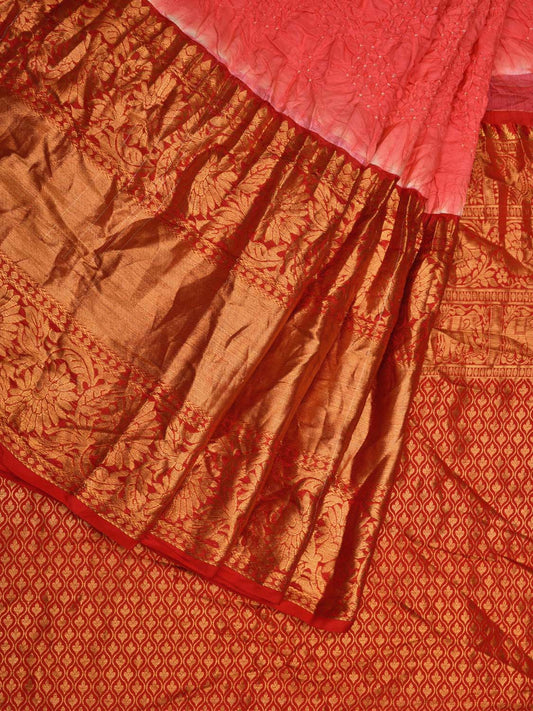 Peach Bandhani Kanchipuram Silk Handloom Saree with Border Design bn0420