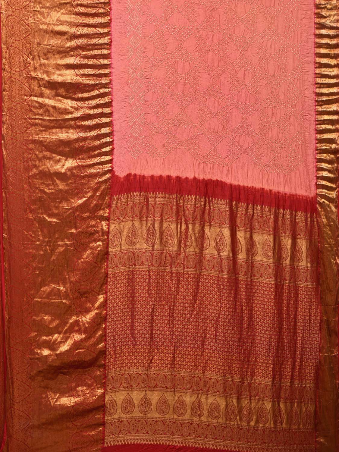 Peach Bandhani Kanchipuram Silk Handloom Saree with Pallu and Border Design bn0477