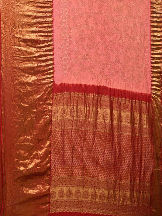Peach Bandhani Kanchipuram Silk Handloom Saree with Pallu and Border Design bn0477