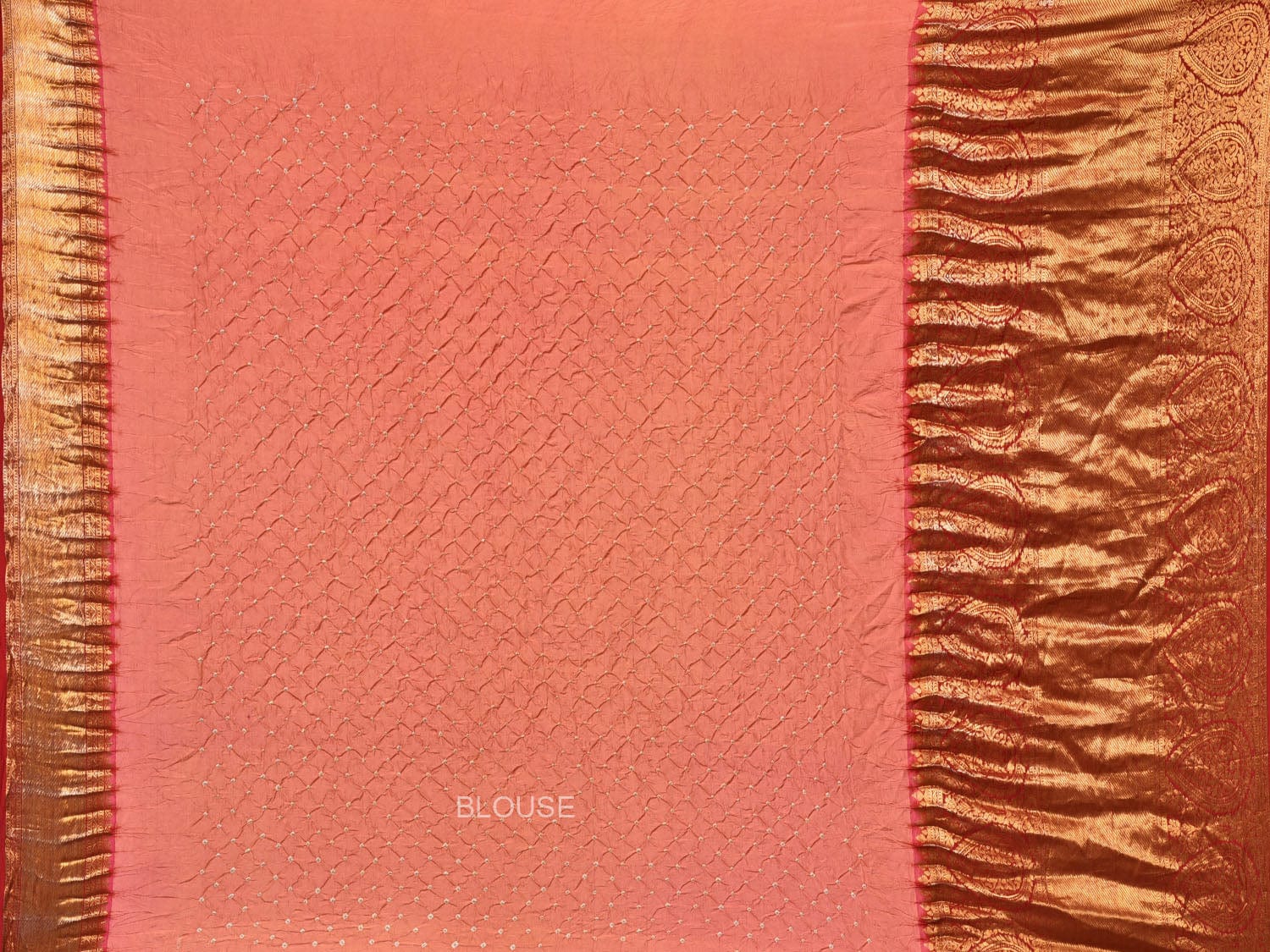 Peach Bandhani Kanchipuram Silk Handloom Saree with Pallu and Border Design bn0477