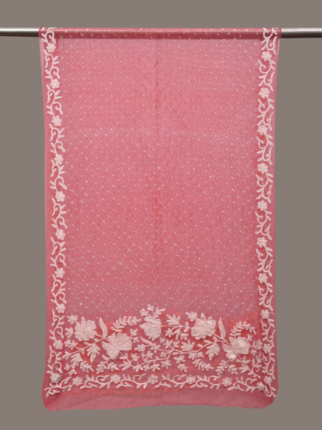 Peach Bandhani Organza Stole with Embroidary Work Design ds2856