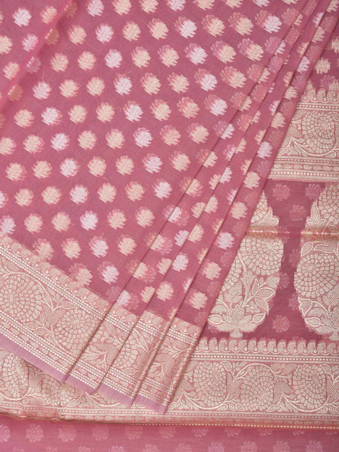 Peach Cut Work Cotton Silk Saree with All Over Banaras Design o0391