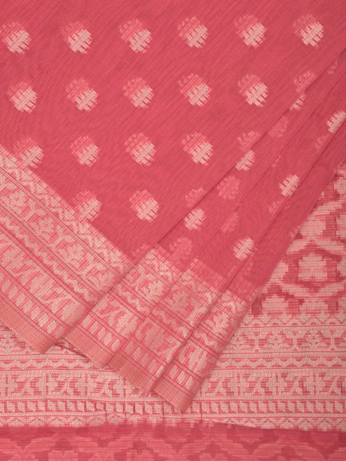 Peach Dhakai Jamdani Cotton Viscose Saree with Border and Grill Pallu Design dj0074
