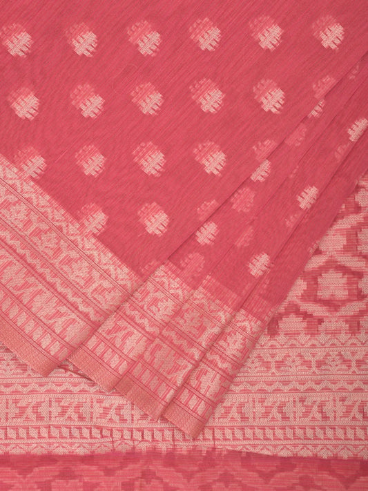 Peach Dhakai Jamdani Cotton Viscose Saree with Border and Grill Pallu Design dj0074