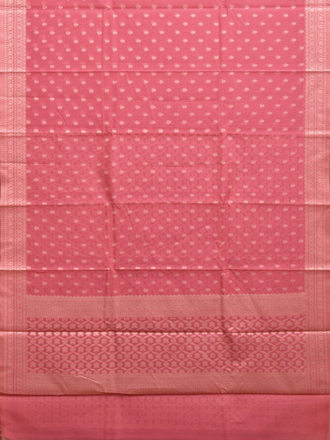 Peach Dhakai Jamdani Cotton Viscose Saree with Border and Grill Pallu Design dj0074