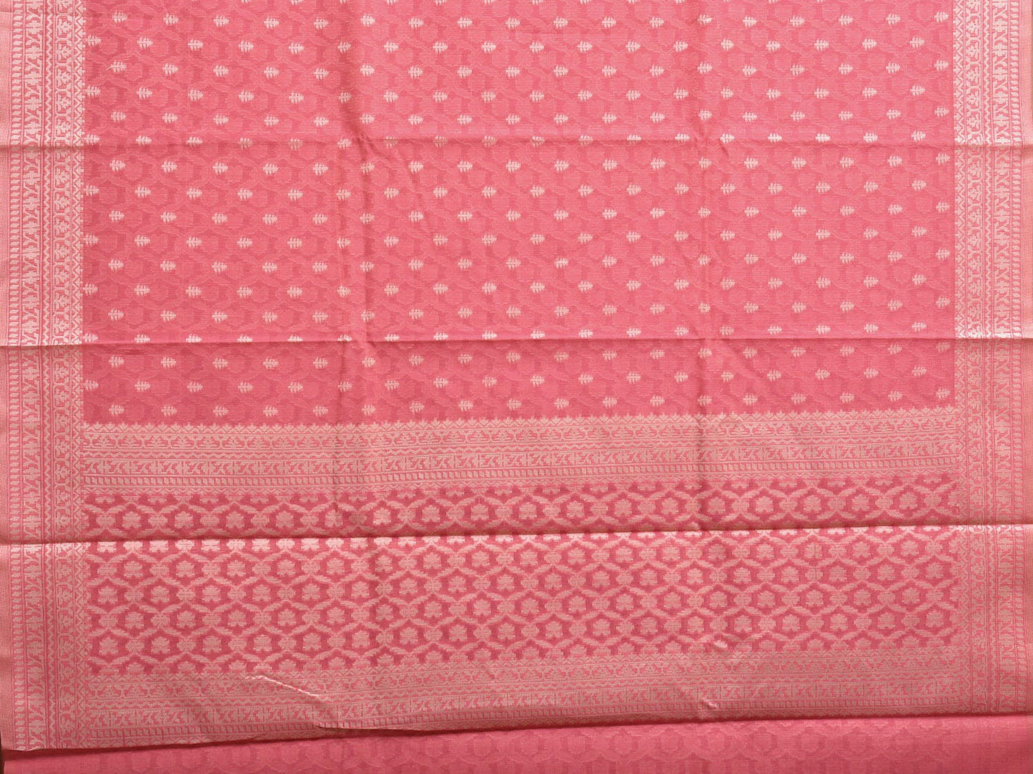 Peach Dhakai Jamdani Cotton Viscose Saree with Border and Grill Pallu Design dj0074