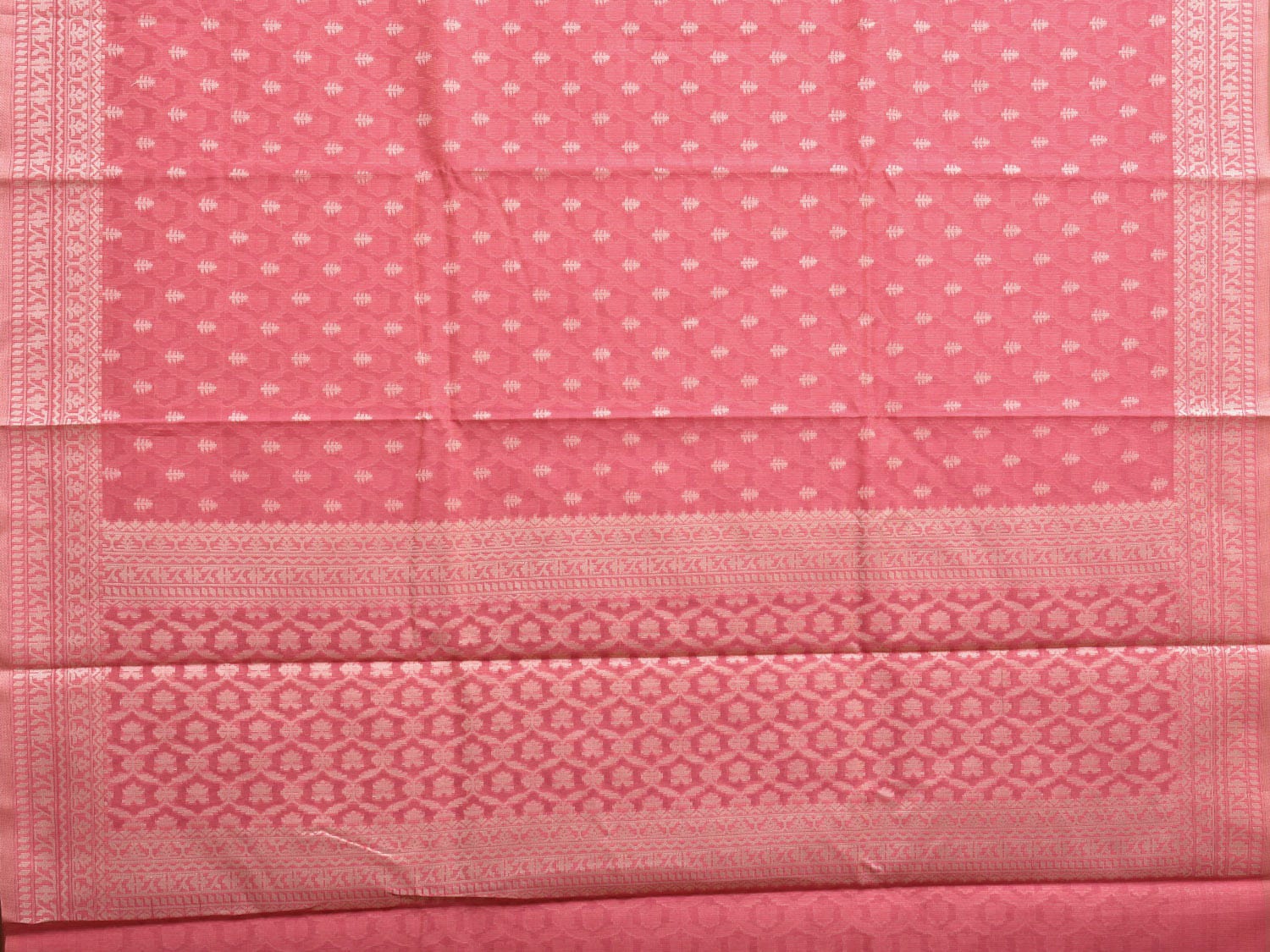 Peach Dhakai Jamdani Cotton Viscose Saree with Border and Grill Pallu Design dj0074