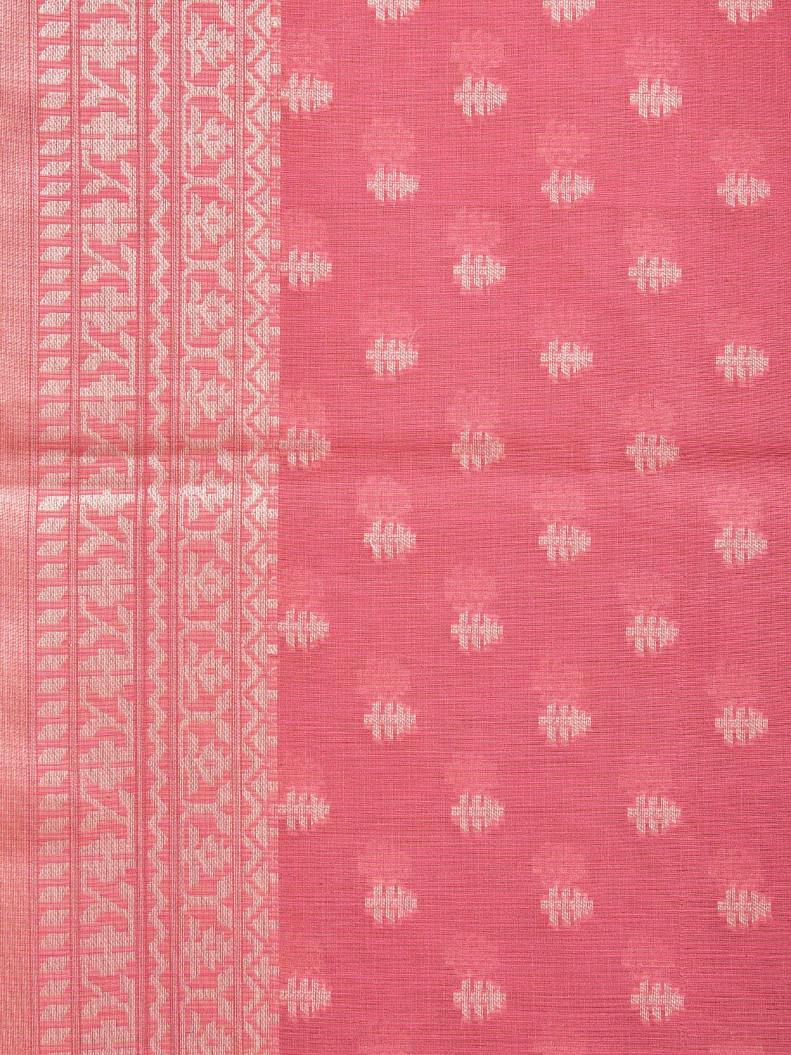 Peach Dhakai Jamdani Cotton Viscose Saree with Border and Grill Pallu Design dj0074