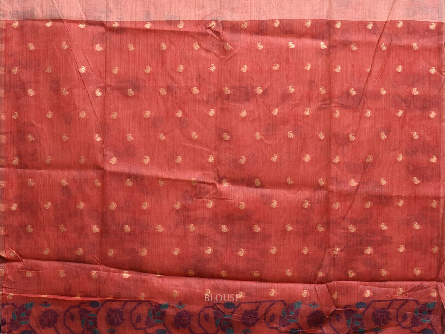 Peach Dhakai Jamdani Cotton Viscose Saree with Floral Plants Design dj0058