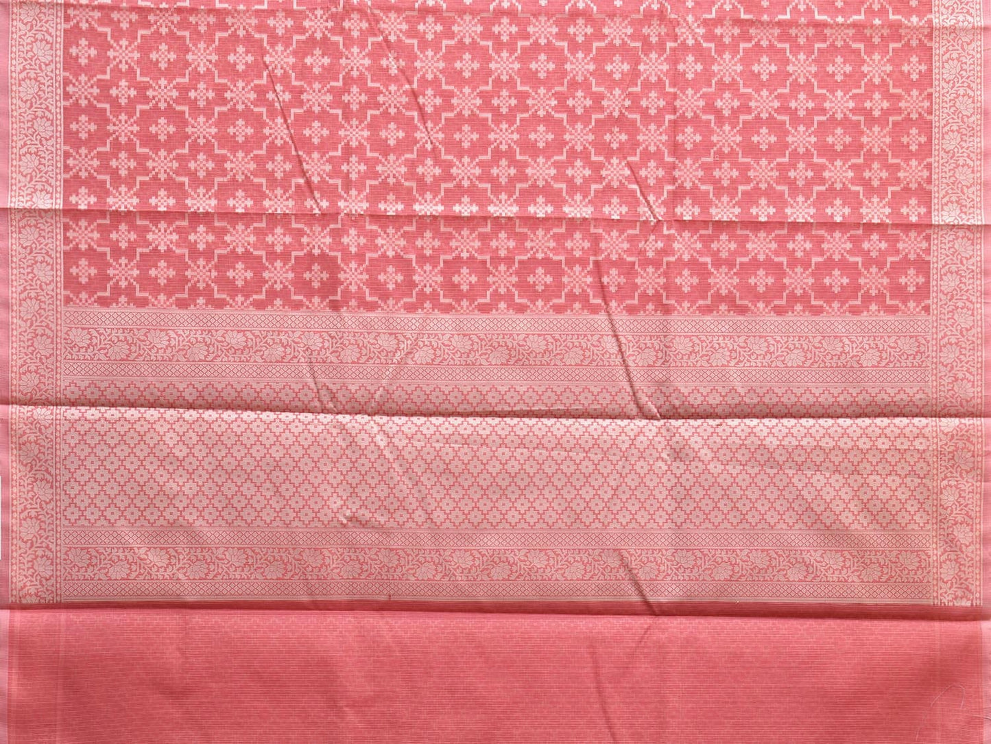 Peach Dhakai Jamdani Cotton Viscose Saree with Grill and Border Design dj0063