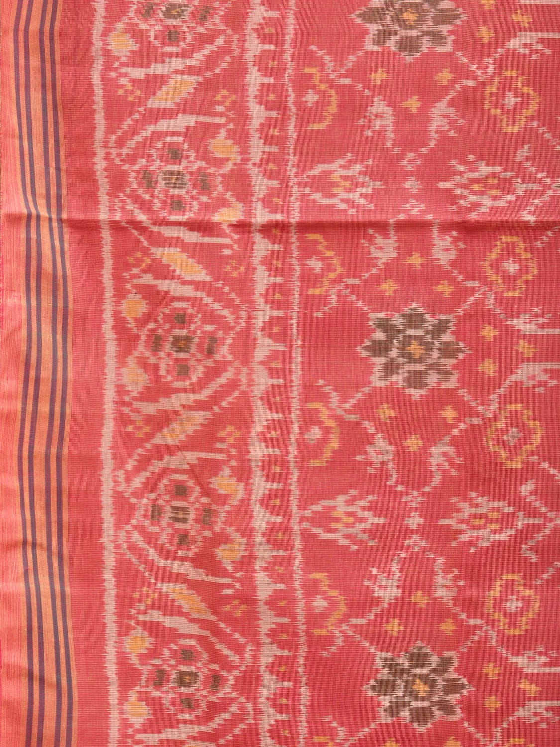 Peach Ikat Cotton Handloom Saree with All Over Design i0778