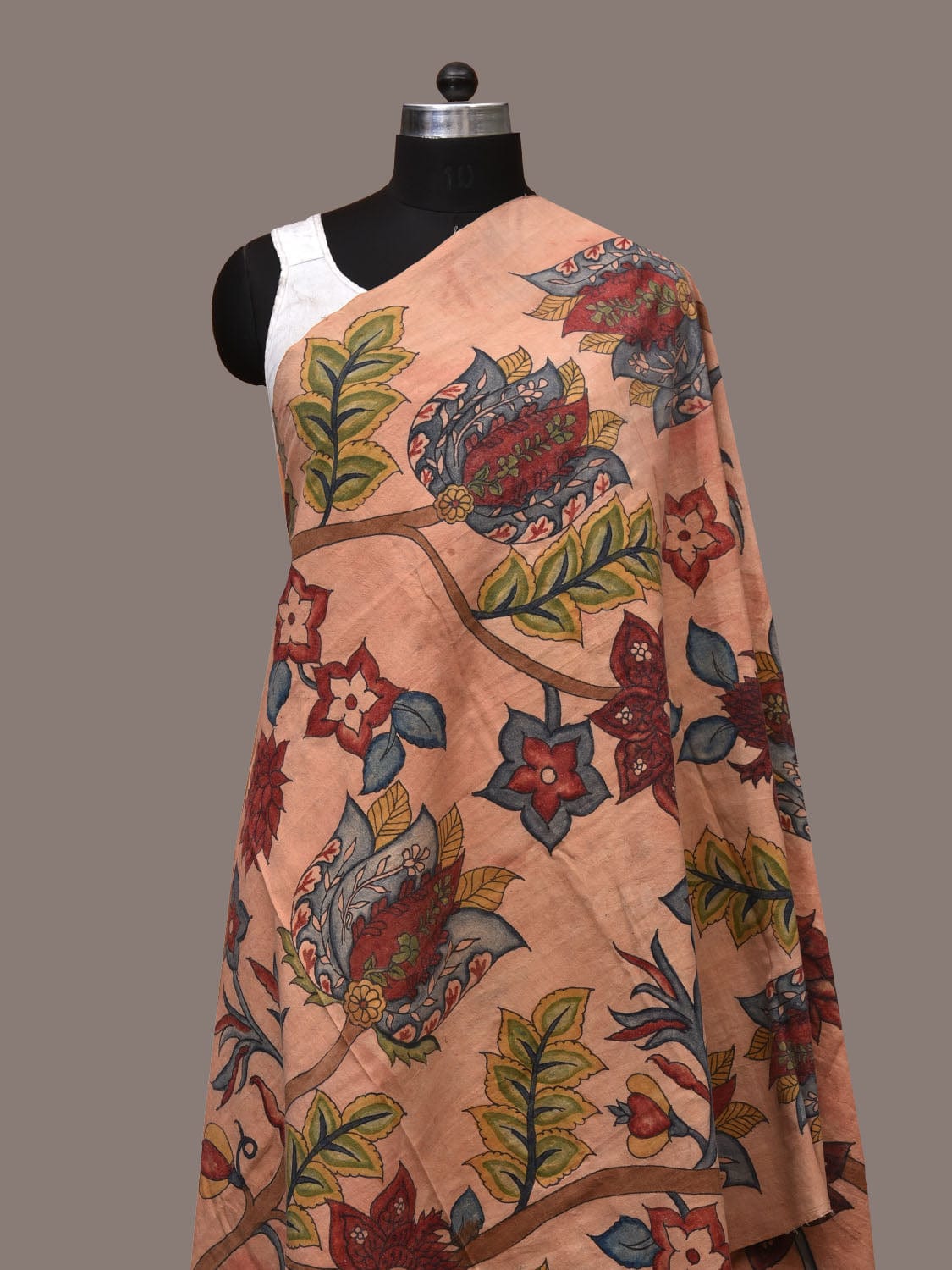 Peach Kalamkari Hand Painted Cotton Handloom Dupatta with Exotic Floral Design ds3180