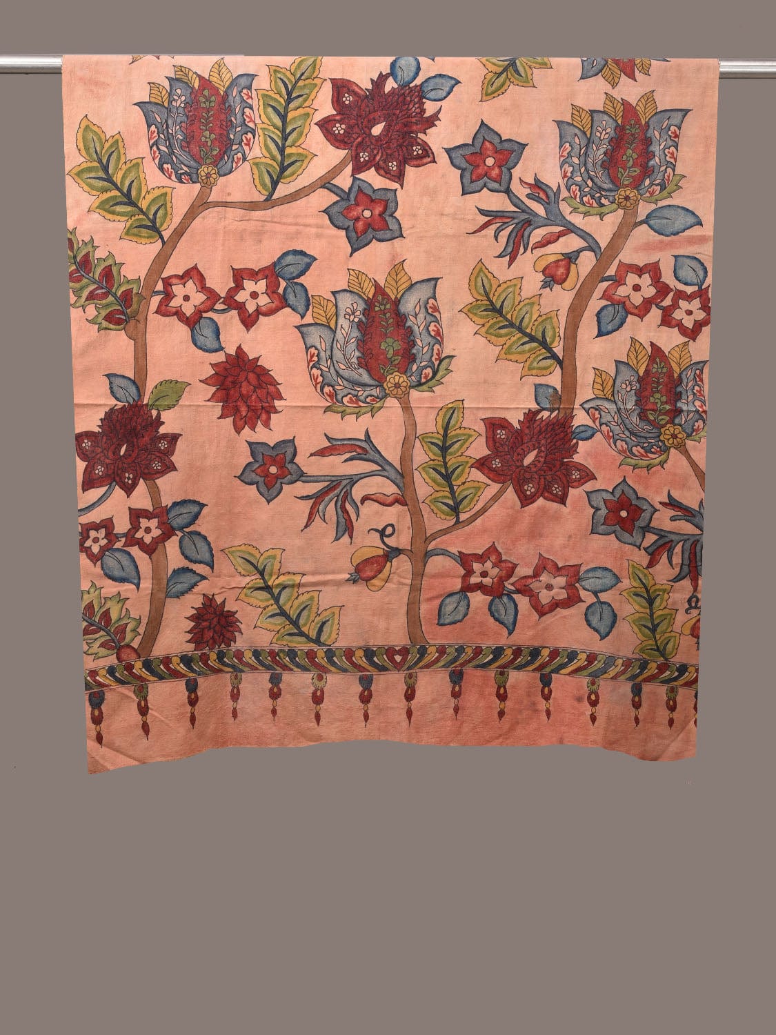 Peach Kalamkari Hand Painted Cotton Handloom Dupatta with Exotic Floral Design ds3180