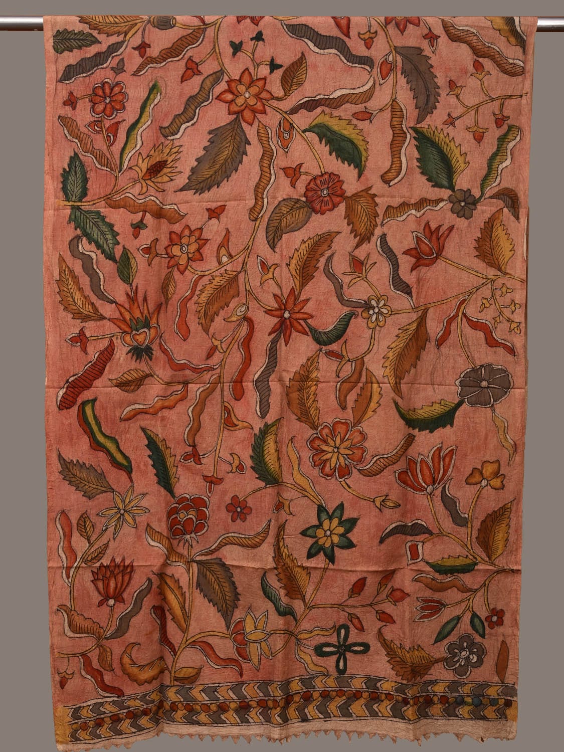 Peach Kalamkari Hand Painted Cotton Handloom Dupatta with Floral Design ds3126