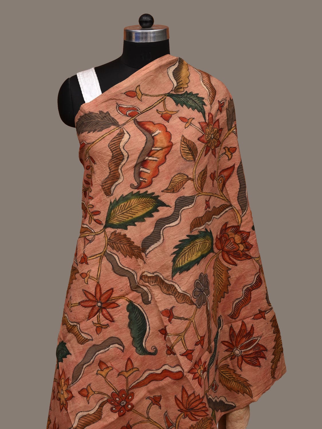 Peach Kalamkari Hand Painted Cotton Handloom Dupatta with Floral Design ds3126