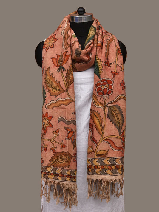 Peach Kalamkari Hand Painted Cotton Handloom Dupatta with Floral Design ds3126