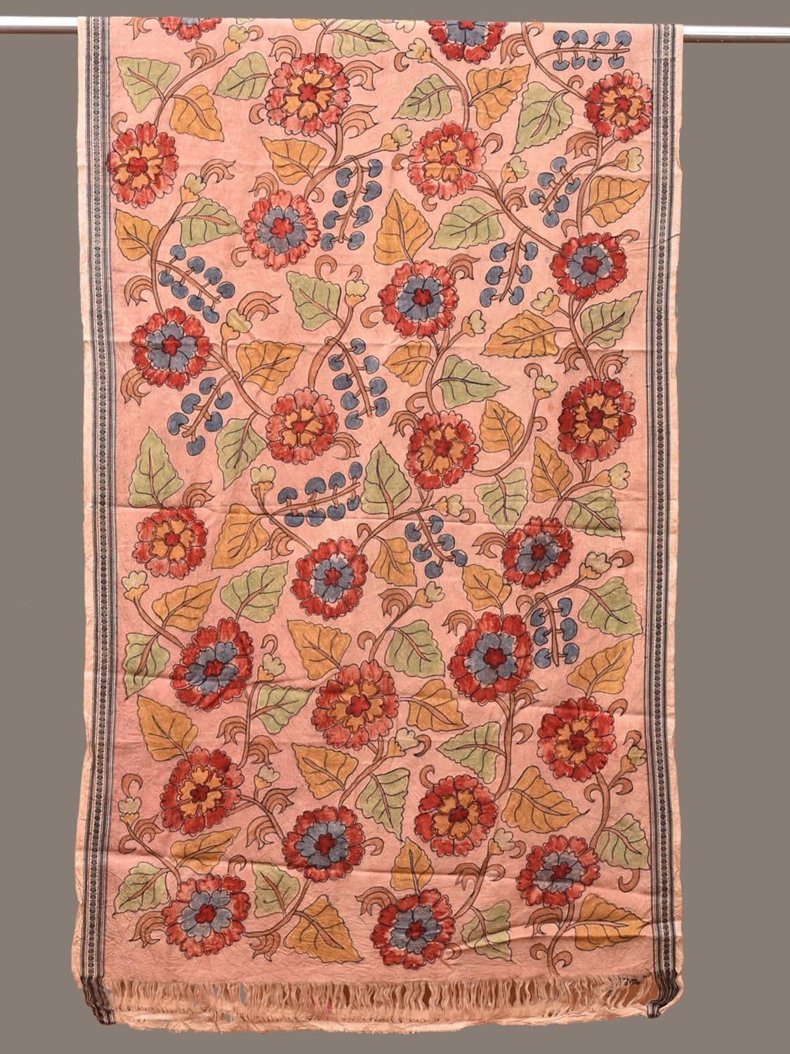 Peach Kalamkari Hand Painted Cotton Handloom Dupatta with Floral Design ds3271