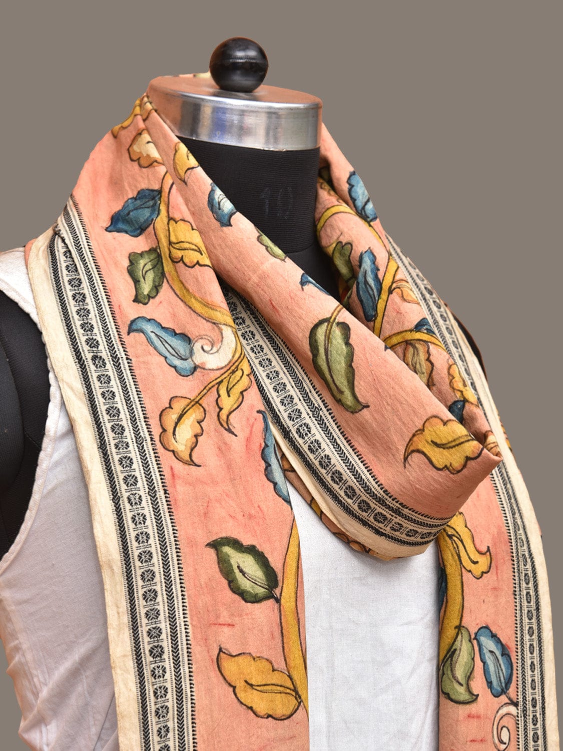 Peach Kalamkari Hand Painted Cotton Handloom Dupatta with Floral Design ds3280