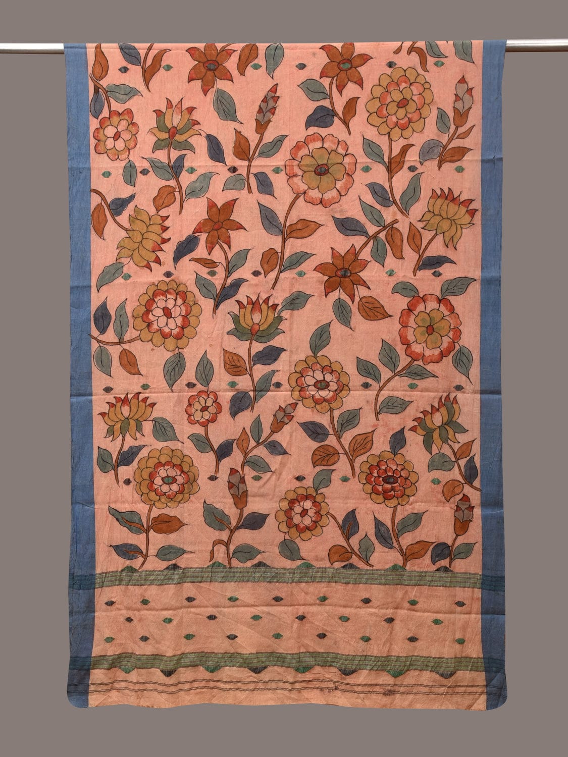 Peach Kalamkari Hand Painted Cotton Handloom Dupatta with Floral Design ds3507