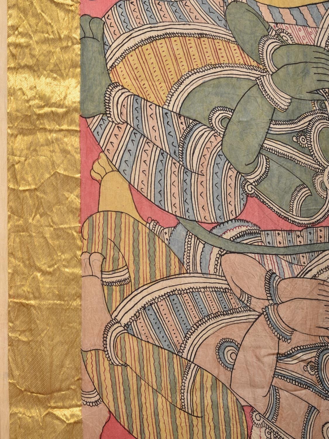 Peach Kalamkari Hand Painted Kanchipuram Silk Handloom Saree with Ramayana Design KL0769