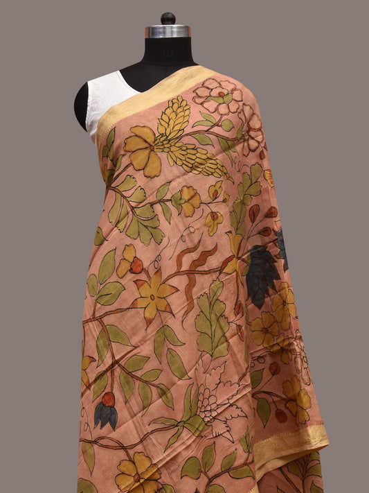 Peach Kalamkari Hand Painted Sico Dupatta with Floral Design ds3582