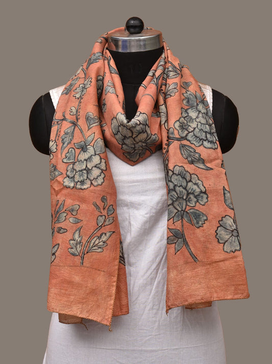 Peach Kalamkari Hand Painted Sico Stole with Floral Design ds3151