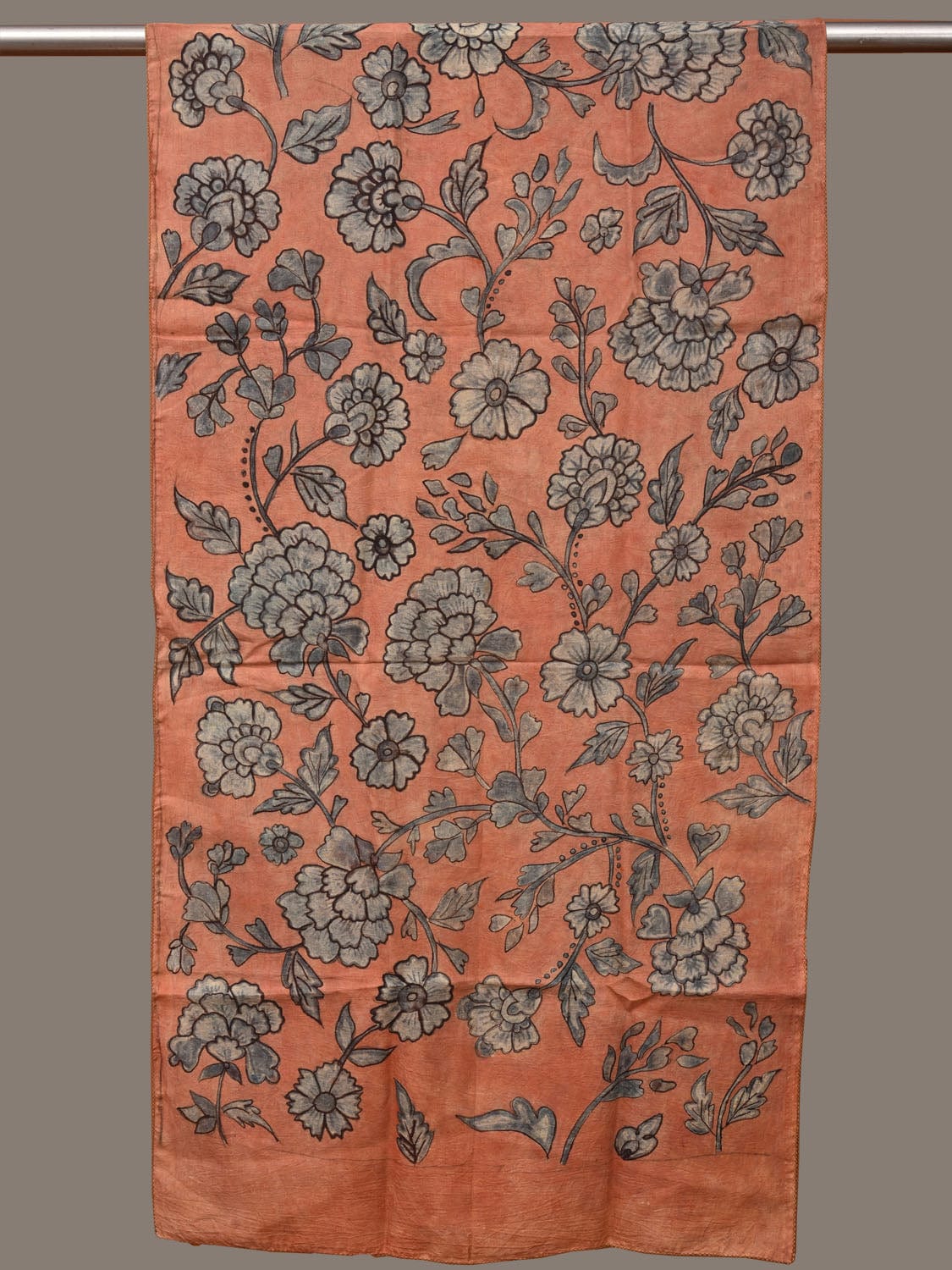 Peach Kalamkari Hand Painted Sico Stole with Floral Design ds3151