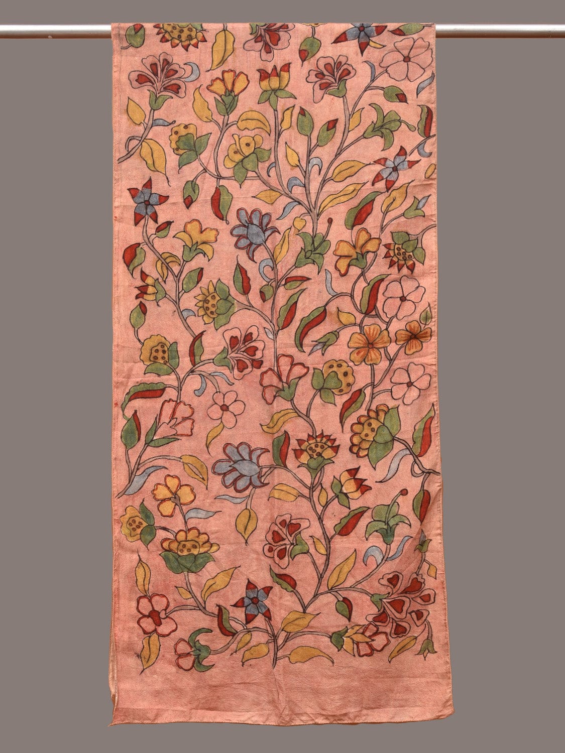 Peach Kalamkari Hand Painted Sico Stole with Floral Design ds3314