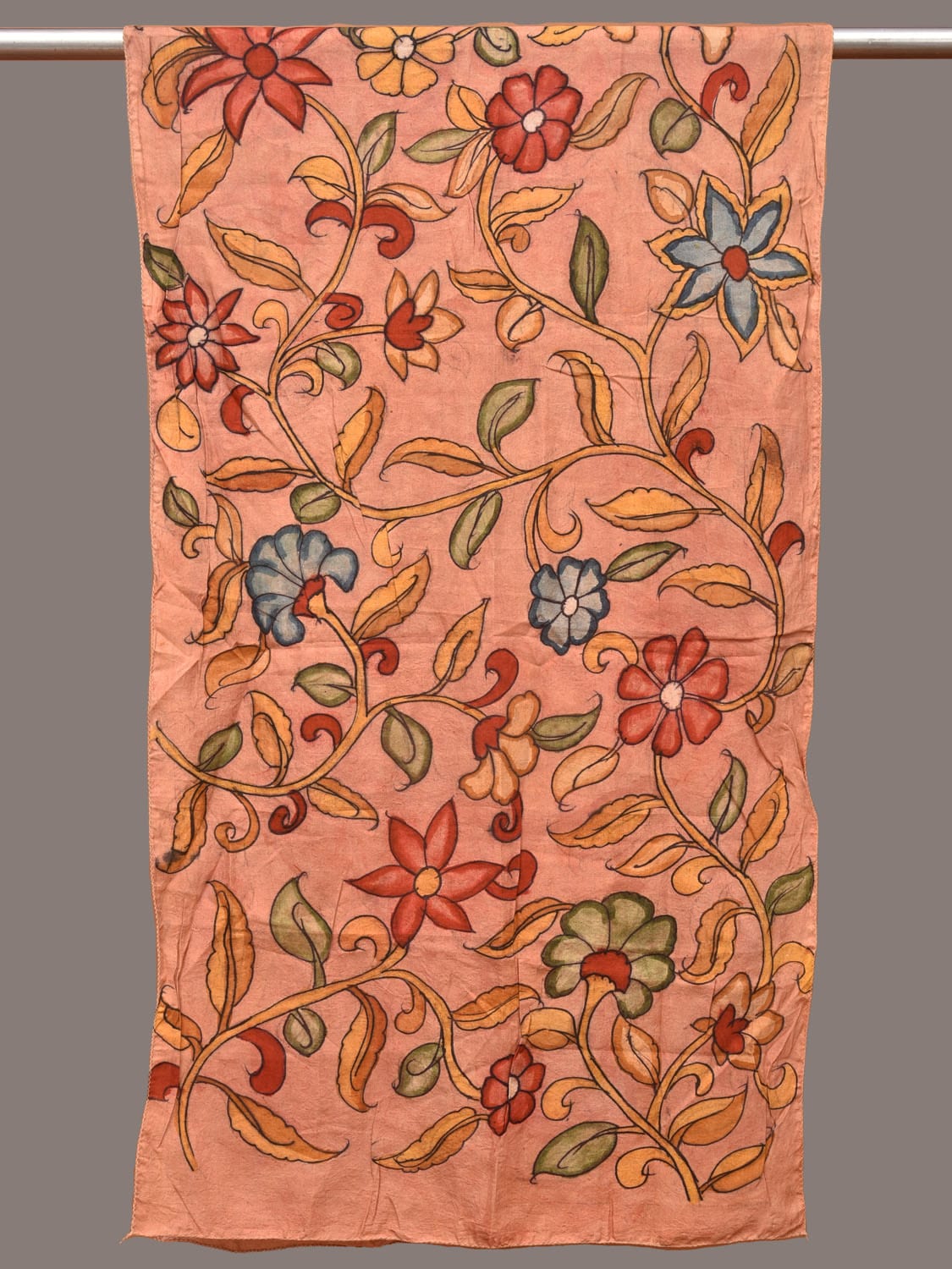 Peach Kalamkari Hand Painted Sico Stole with Floral Design ds3316