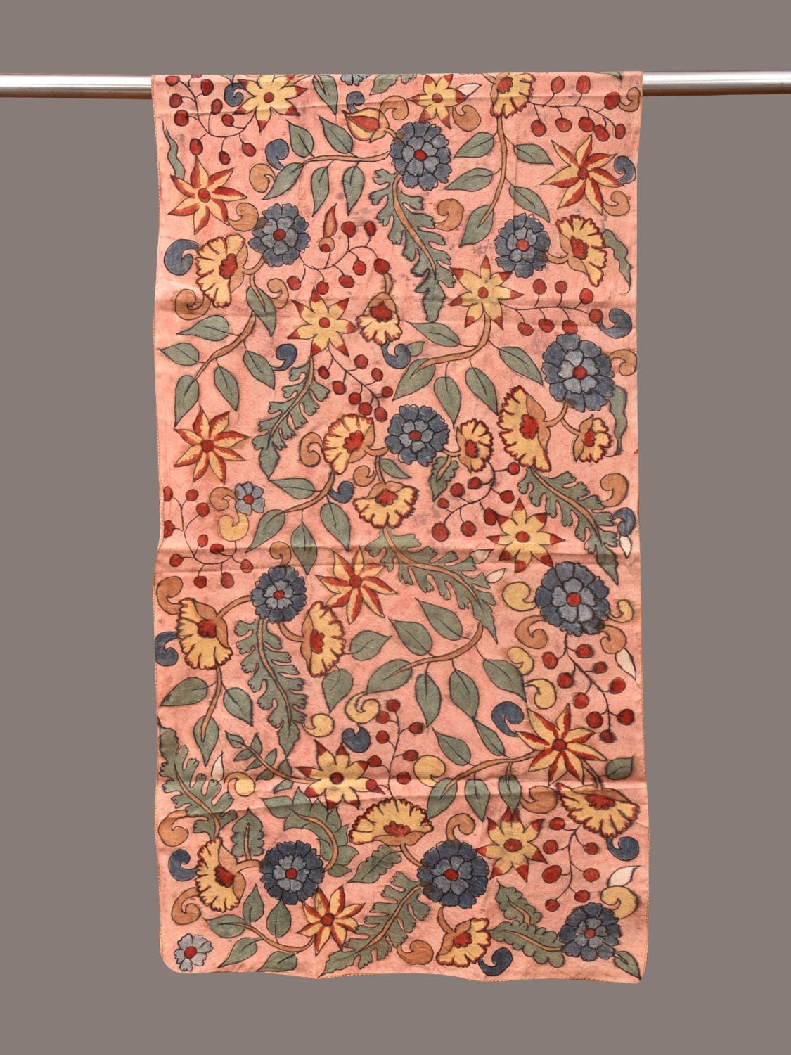 Peach Kalamkari Hand Painted Sico Stole with Floral Design ds3348