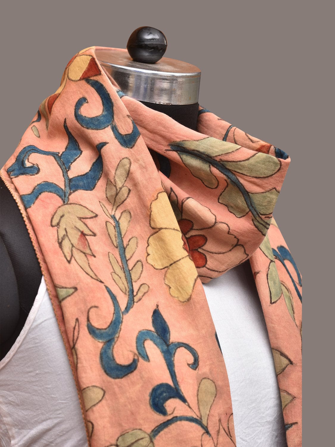 Peach Kalamkari Hand Painted Sico Stole with Floral Design ds3350