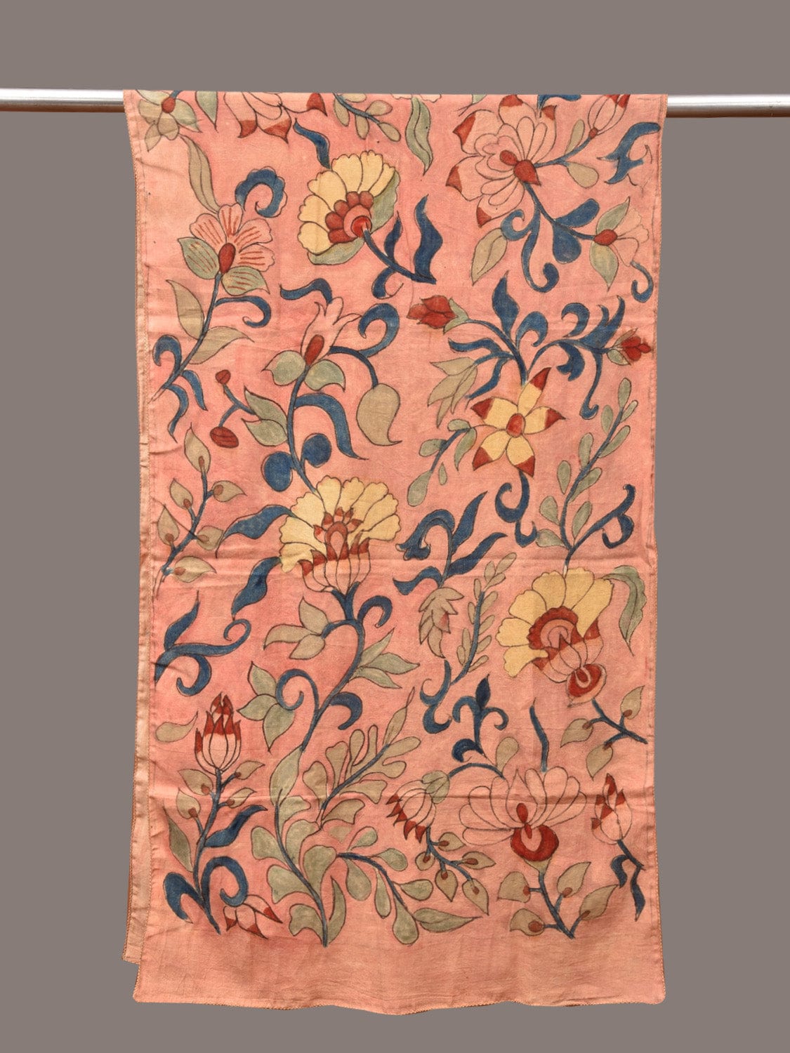 Peach Kalamkari Hand Painted Sico Stole with Floral Design ds3350